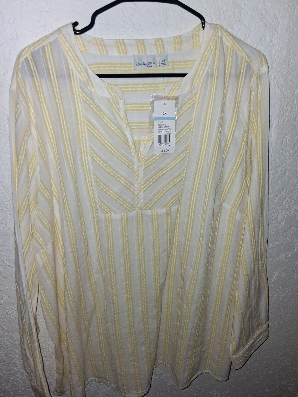 Kim Rogers Plus Size Yellow Stripe V-Neck Long Sleeve Shirt